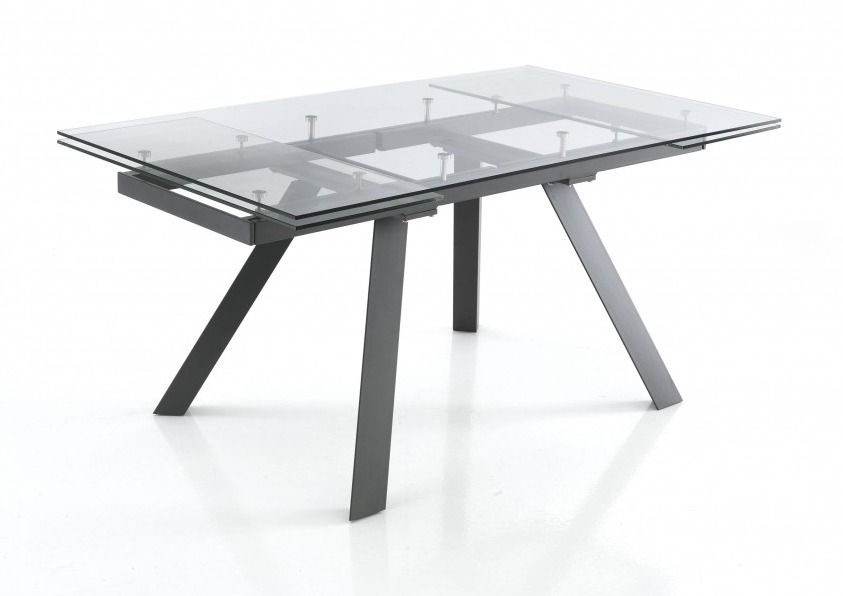 Table rectangle extensible acier gris et verre trempé Ginio L 160/240 cm - Photo n°1