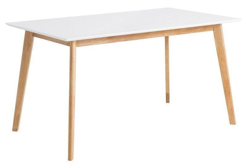 Table rectangulaire scandinave blanc brillant et pieds bois clair Askin 120 cm - Photo n°1