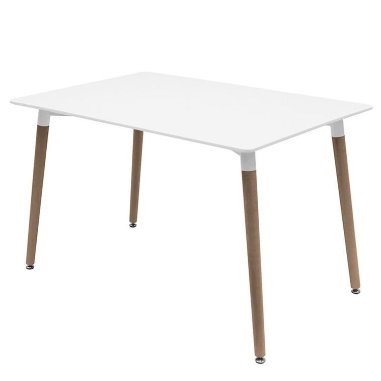 Table rectangulaire 140 cm blanc brillant et pieds bois naturel Welly - Photo n°1