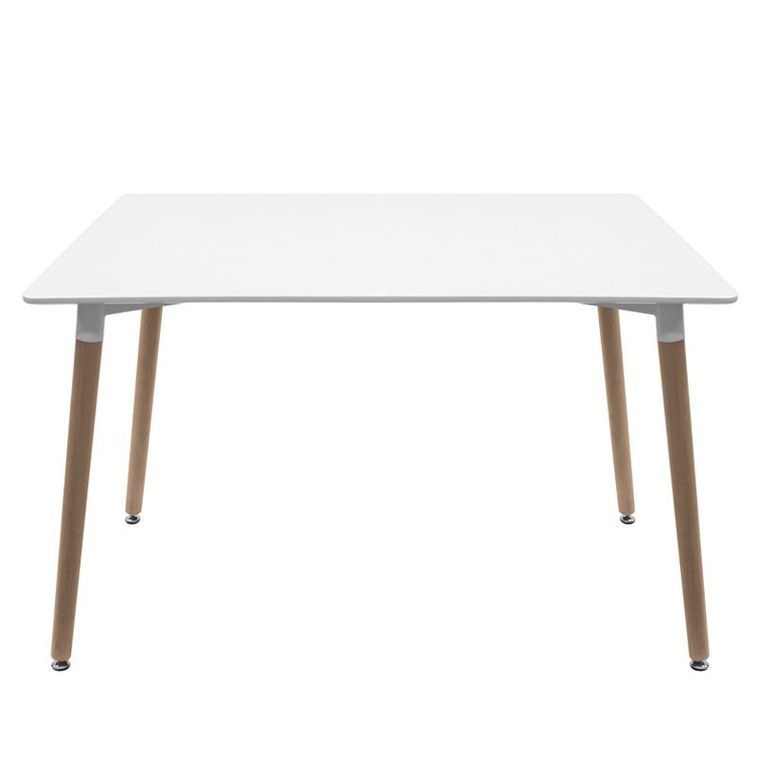 Table rectangulaire 140 cm blanc brillant et pieds bois naturel Welly - Photo n°2