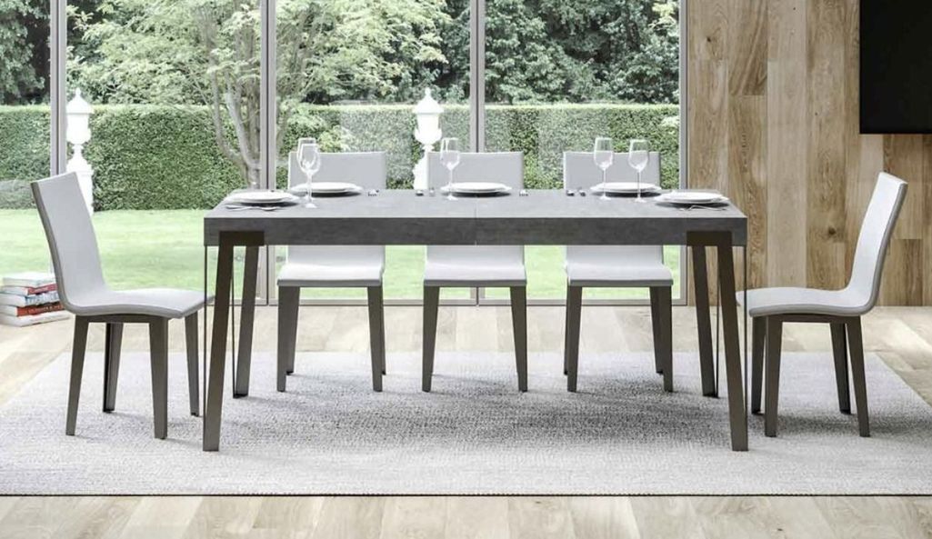 Table rectangulaire 160 cm gris ciment et pieds métal anthracite Konta - Photo n°2
