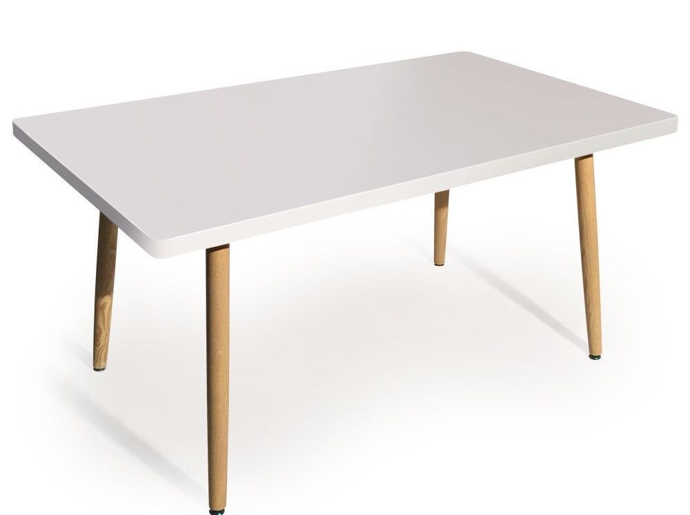 Table rectangulaire bois blanc et pieds bois clair Bossa - Photo n°1
