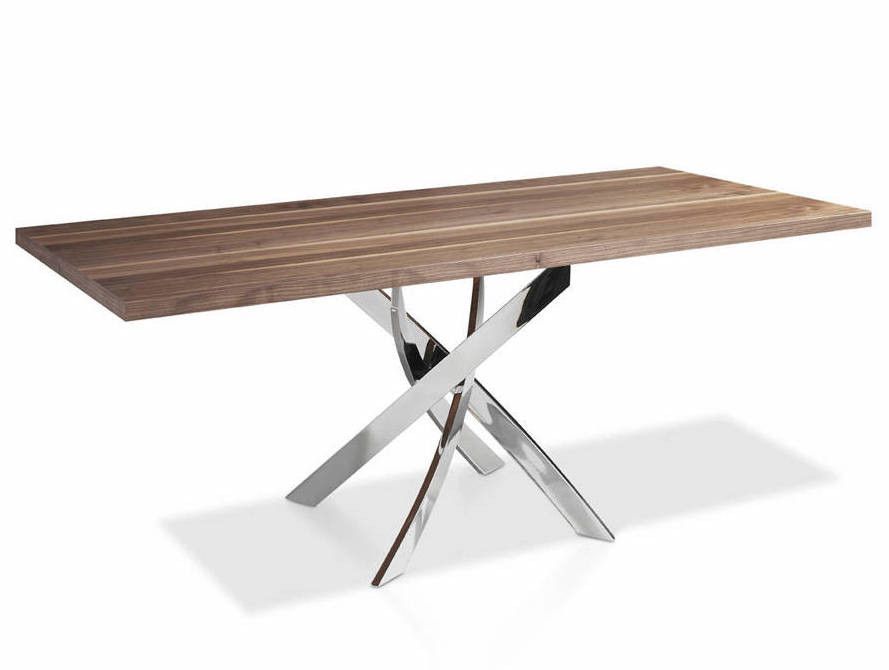 Table rectangulaire bois noyer et acier chromé Gala - Photo n°1