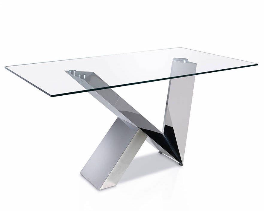 Table rectangulaire design acier chromé et verre trempé Futura 180 cm - Photo n°1