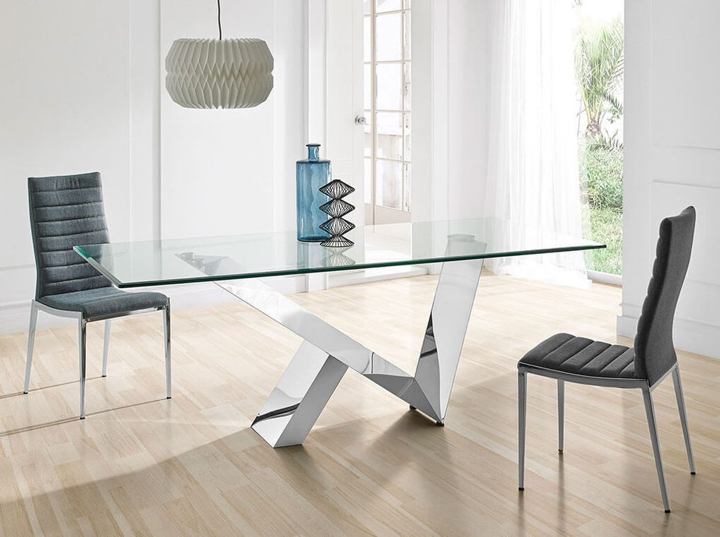 Table rectangulaire design acier chromé et verre trempé Futura 180 cm - Photo n°2