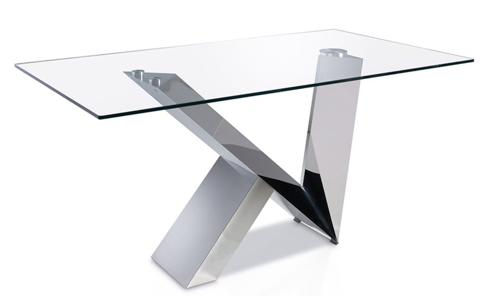 Table rectangulaire design acier chromé et verre trempé Futura 200 cm - Photo n°1