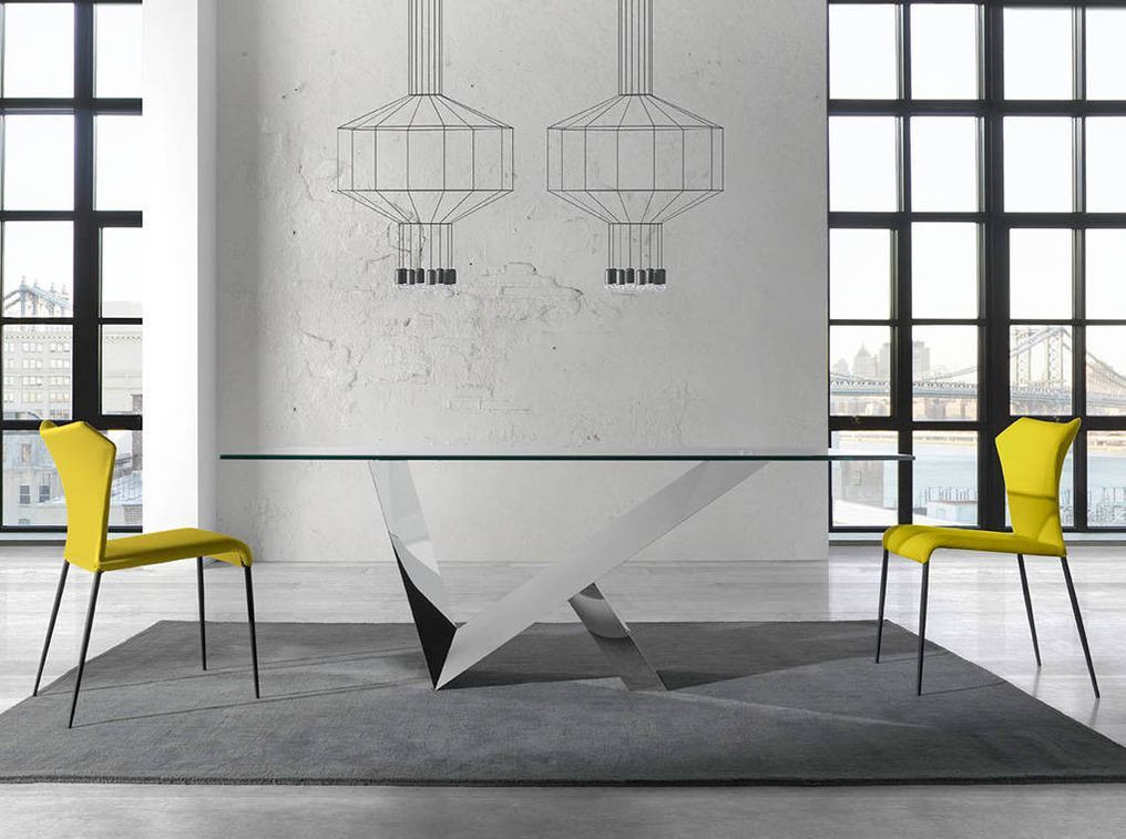 Table rectangulaire design acier chromé et verre trempé Futura 200 cm - Photo n°3