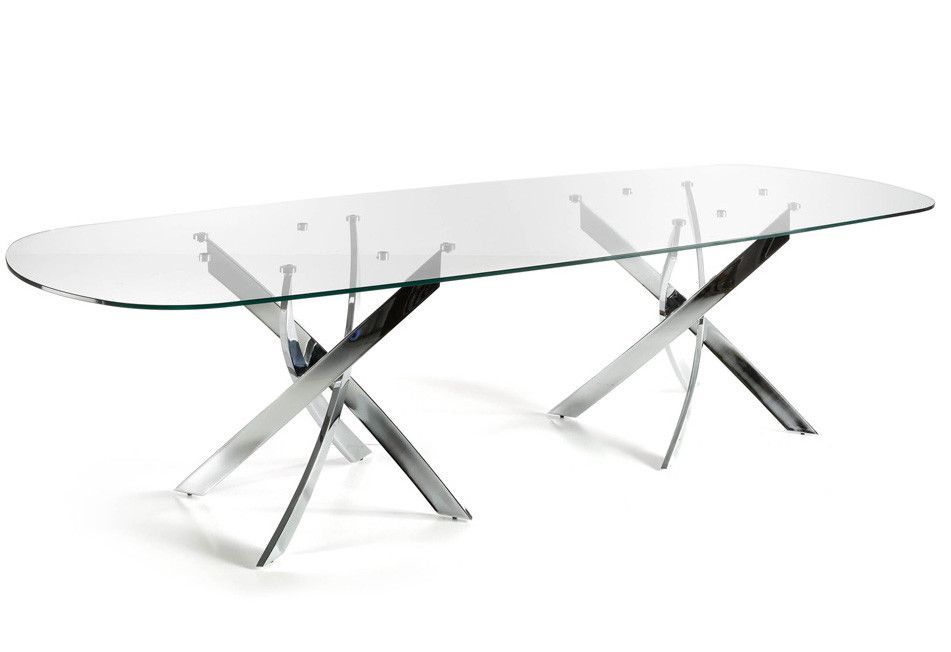 Table rectangulaire design acier chromé et verre trempé Princia 300 cm - Photo n°1
