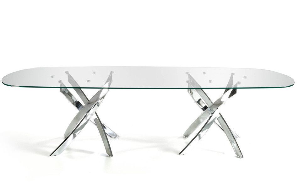 Table rectangulaire design acier chromé et verre trempé Princia 300 cm - Photo n°2