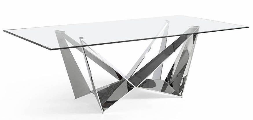 Table rectangulaire design acier chromé et verre trempé Trypa 180 cm - Photo n°1