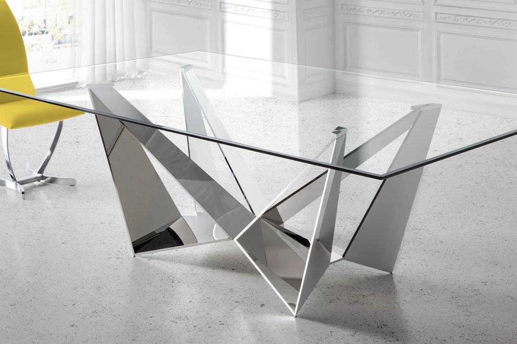 Table rectangulaire design acier chromé et verre trempé Trypa 180 cm - Photo n°3