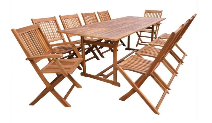 Table rectangulaire et 10 chaises de jardin acacia clair Napoli - Photo n°1