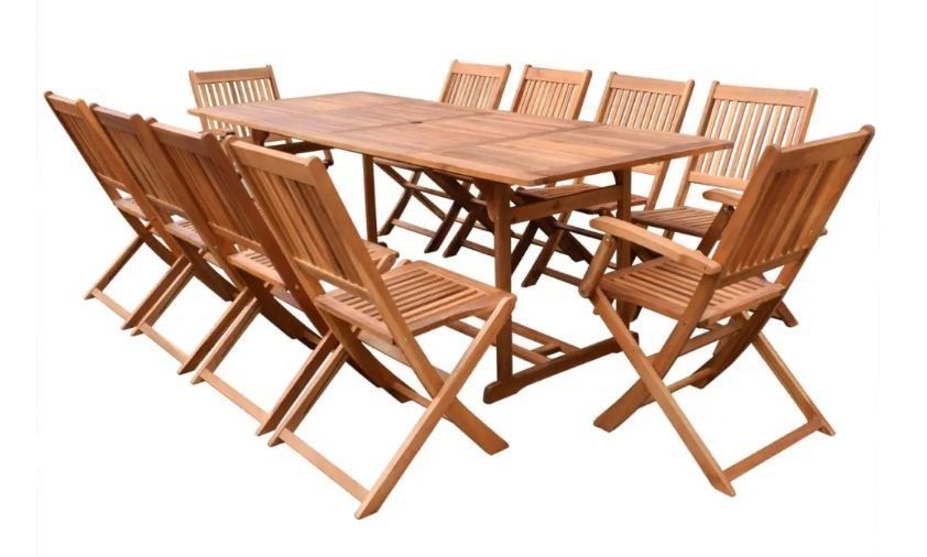 Table rectangulaire et 10 chaises de jardin acacia clair Napoli - Photo n°2