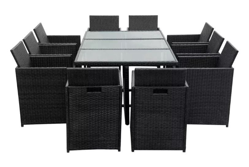 Table rectangulaire et 10 chaises de jardin résine tressée noir Iris 2 - Photo n°4