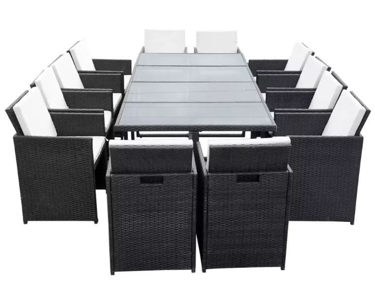 Table rectangulaire et 12 chaises de jardin résine tressée noir Iris 2 - Photo n°3