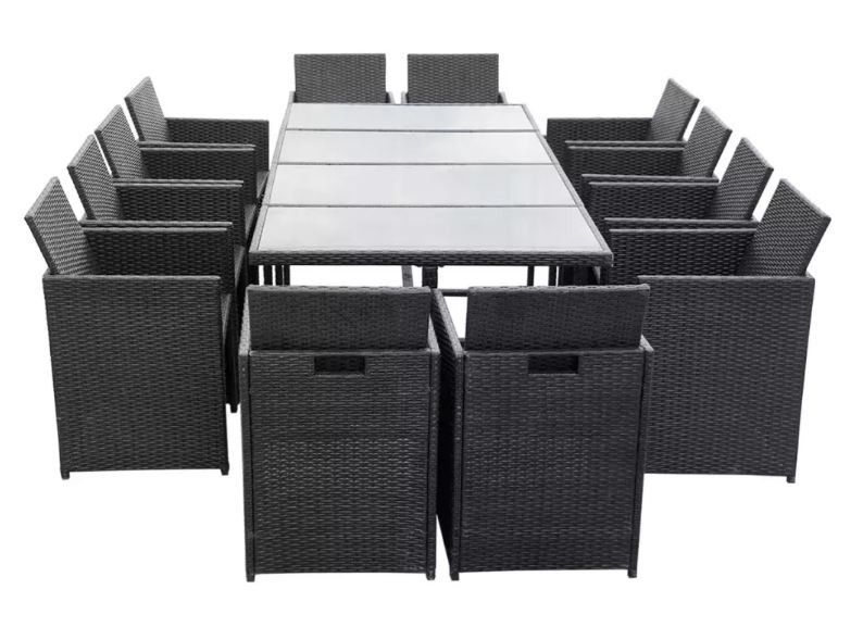 Table rectangulaire et 12 chaises de jardin résine tressée noir Iris 2 - Photo n°4