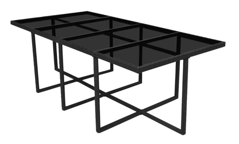 Table rectangulaire et 12 chaises de jardin résine tressée noir Iris 2 - Photo n°6