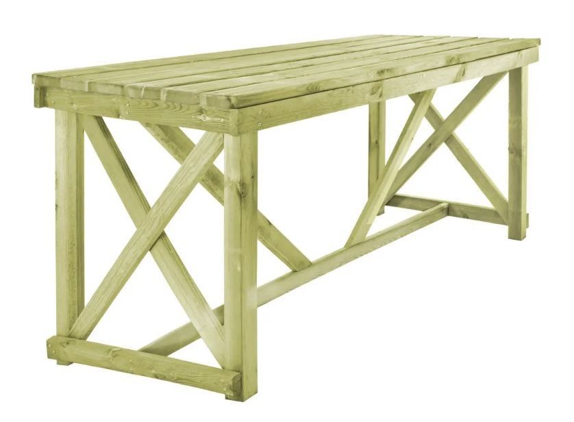 Table rectangulaire et 2 bancs de jardin pin imprégné vert Stylies - Photo n°4