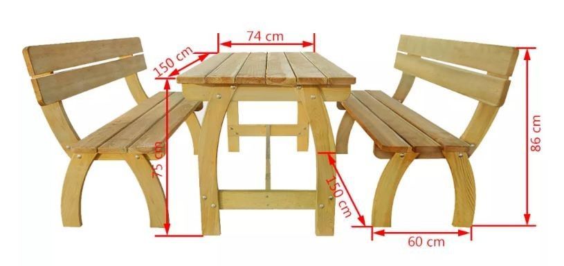 Table rectangulaire et 2 bancs de jardin pin massif clair Stylie - Photo n°3