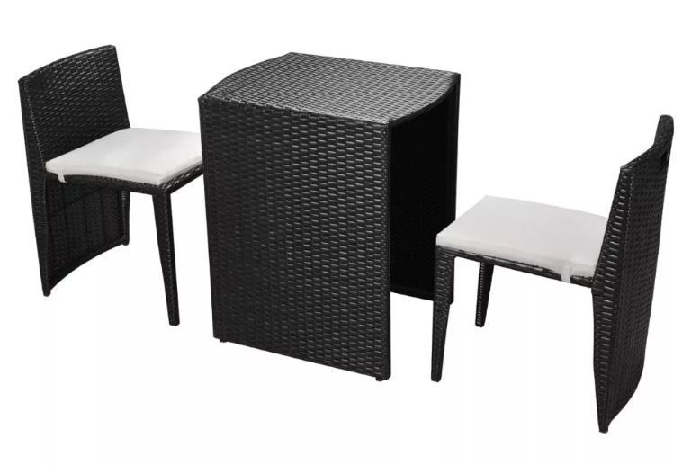 Table rectangulaire et 2 chaises de jardin métal et résine tressée noir Leila - Photo n°1