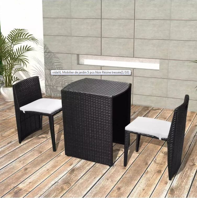 Table rectangulaire et 2 chaises de jardin métal et résine tressée noir Leila - Photo n°2
