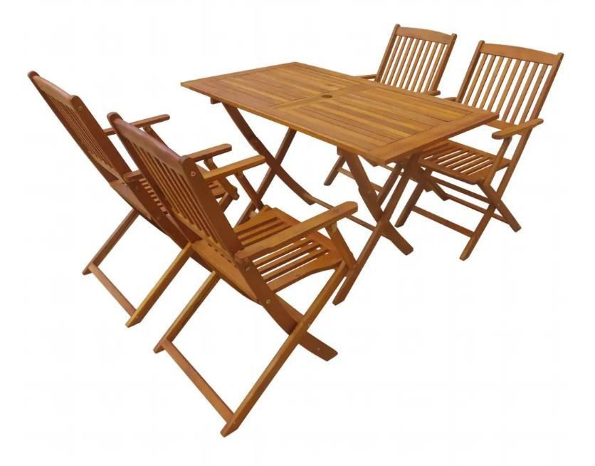 Table rectangulaire et 4 chaises de jardin acacia clair Polina - Photo n°1