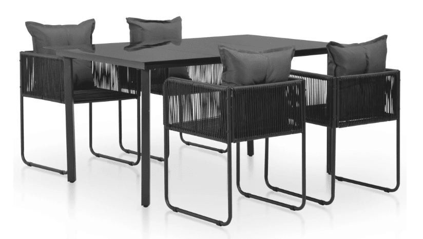 Table rectangulaire et 4 chaises de jardin métal et résine tressée noir Randy - Photo n°1