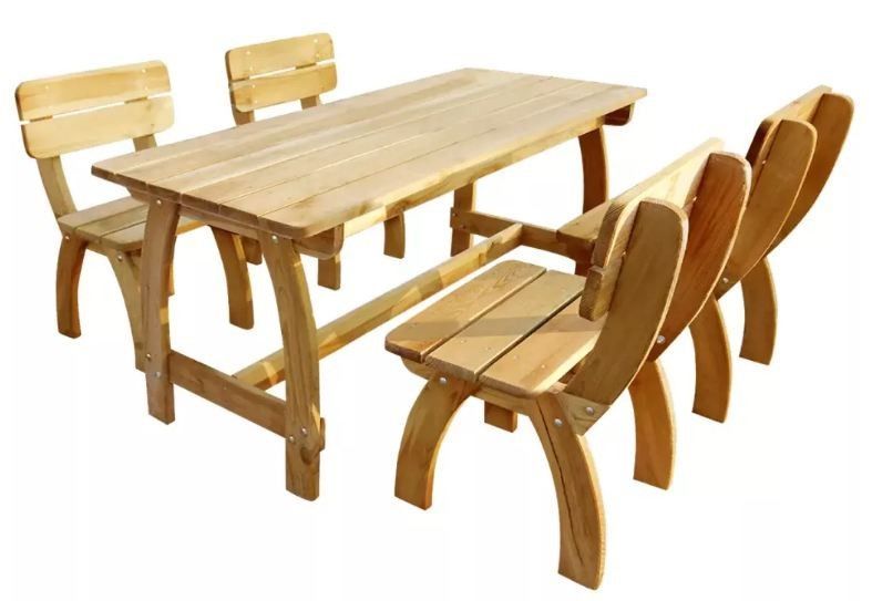Table rectangulaire et 4 chaises de jardin pin massif clair Stylie - Photo n°1