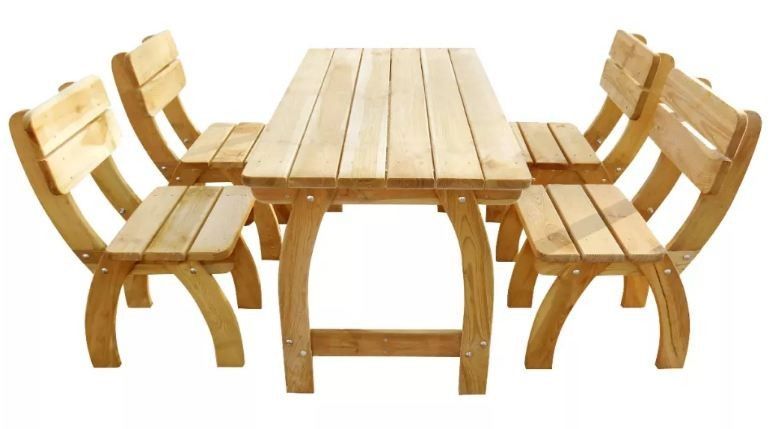 Table rectangulaire et 4 chaises de jardin pin massif clair Stylie - Photo n°2