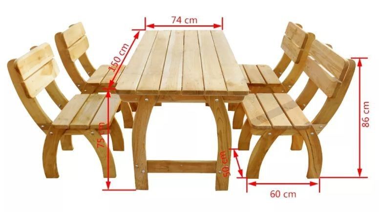 Table rectangulaire et 4 chaises de jardin pin massif clair Stylie - Photo n°5