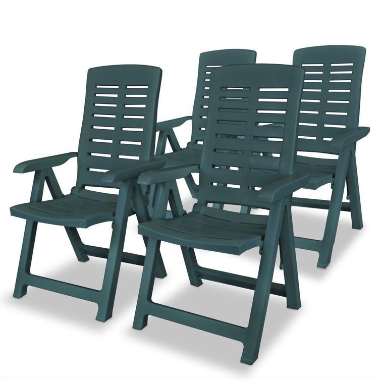 Table rectangulaire et 4 chaises de jardin plastique vert Camille - Photo n°3