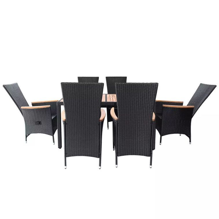 Table rectangulaire et 6 chaises de jardin acacia clair et résine tressée Vidot 3 - Photo n°4