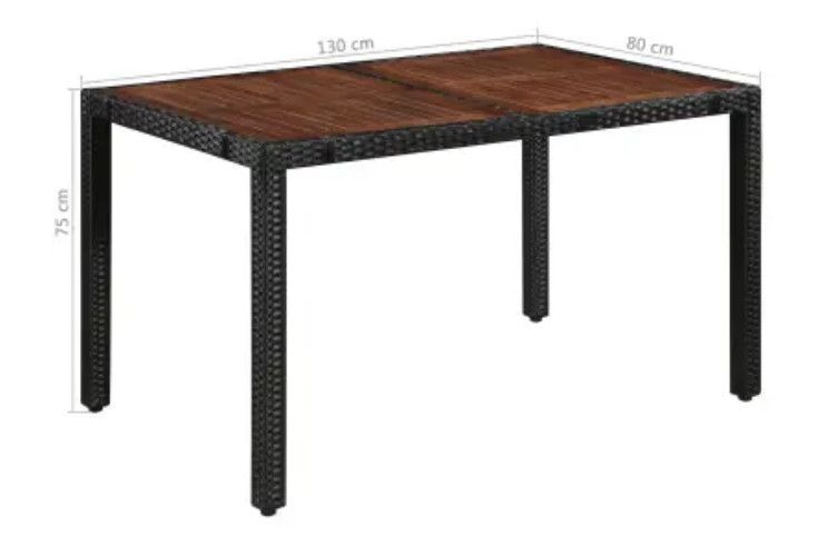 Table rectangulaire et 6 chaises de jardin acacia foncé et résine tressée noir Fly - Photo n°2