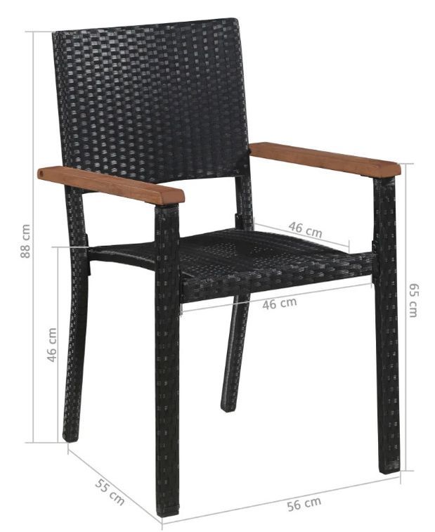 Table rectangulaire et 6 chaises de jardin acacia foncé et résine tressée noir Fly - Photo n°3