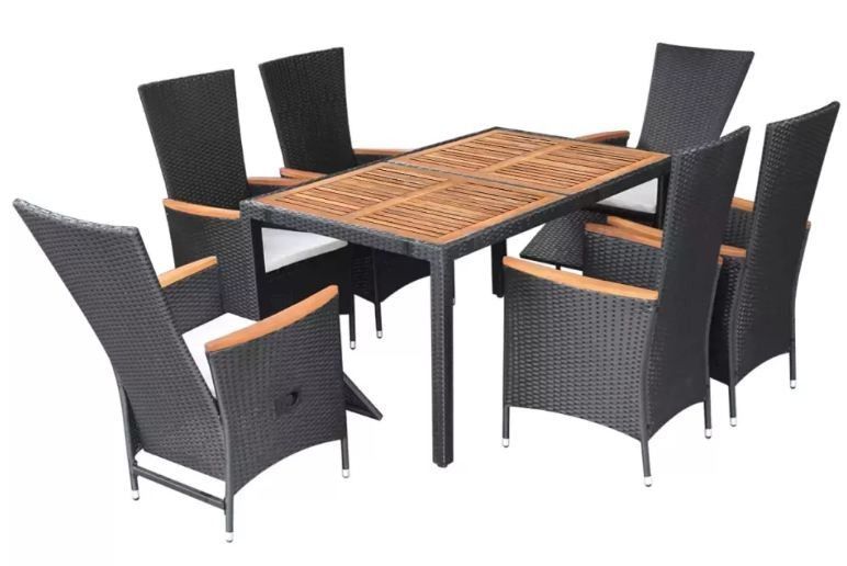 Table rectangulaire et 6 chaises de jardin métal et résine tressée noir Mae - Photo n°3
