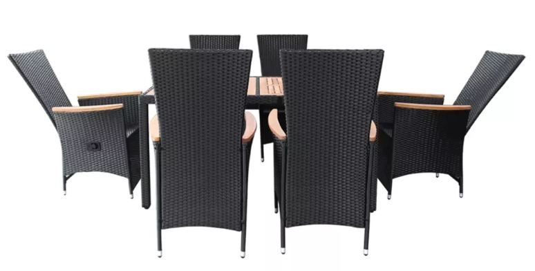 Table rectangulaire et 6 chaises de jardin métal et résine tressée noir Mae - Photo n°4