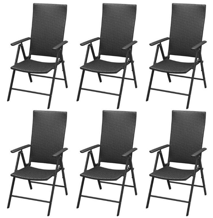 Table rectangulaire et 6 chaises de jardin métal et résine tressée noir Van - Photo n°3