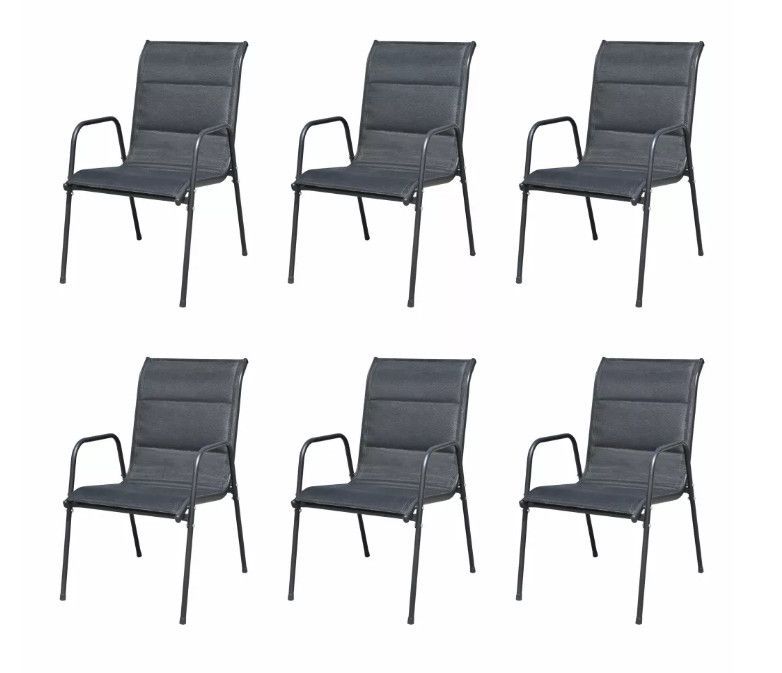 Table rectangulaire et 6 chaises de jardin métal et tissu noir Mahe - Photo n°2