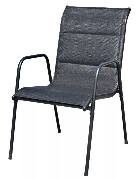 Table rectangulaire et 6 chaises de jardin métal et tissu noir Mahe - Photo n°3