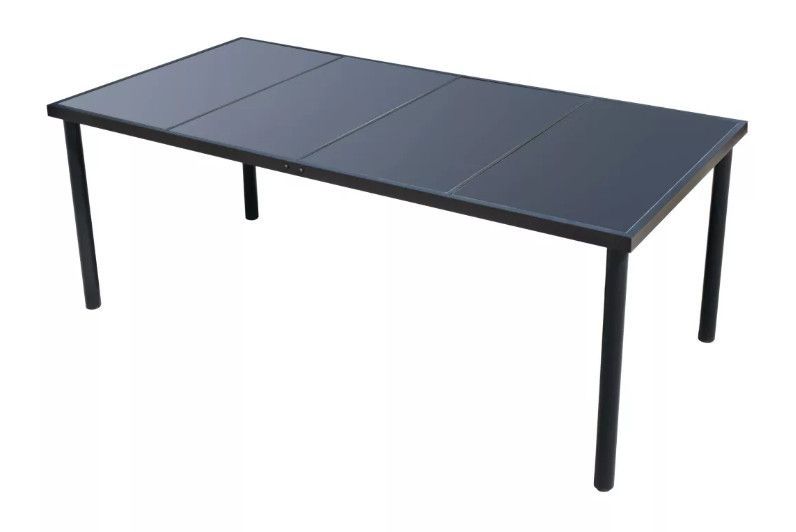 Table rectangulaire et 6 chaises de jardin métal et tissu noir Mahe - Photo n°4