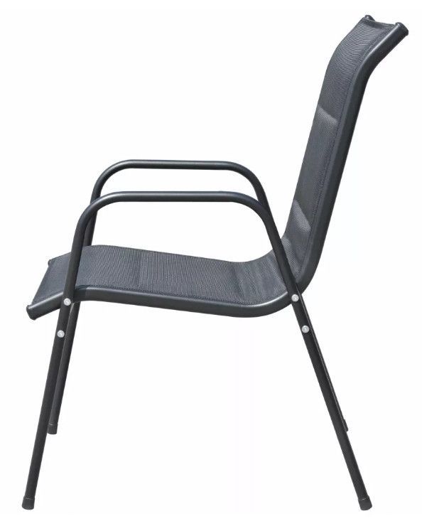Table rectangulaire et 6 chaises de jardin métal et tissu noir Mahe - Photo n°5