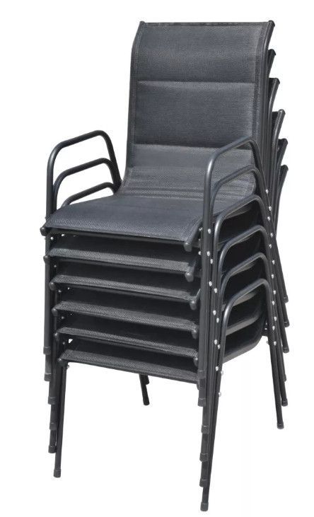 Table rectangulaire et 6 chaises de jardin métal et tissu noir Mahe - Photo n°7
