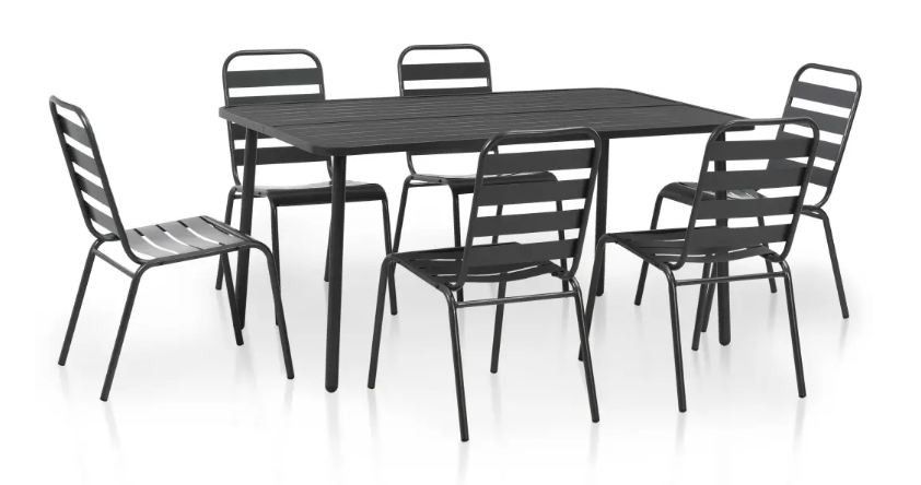 Table rectangulaire et 6 chaises de jardin métal gris Pretty - Photo n°1