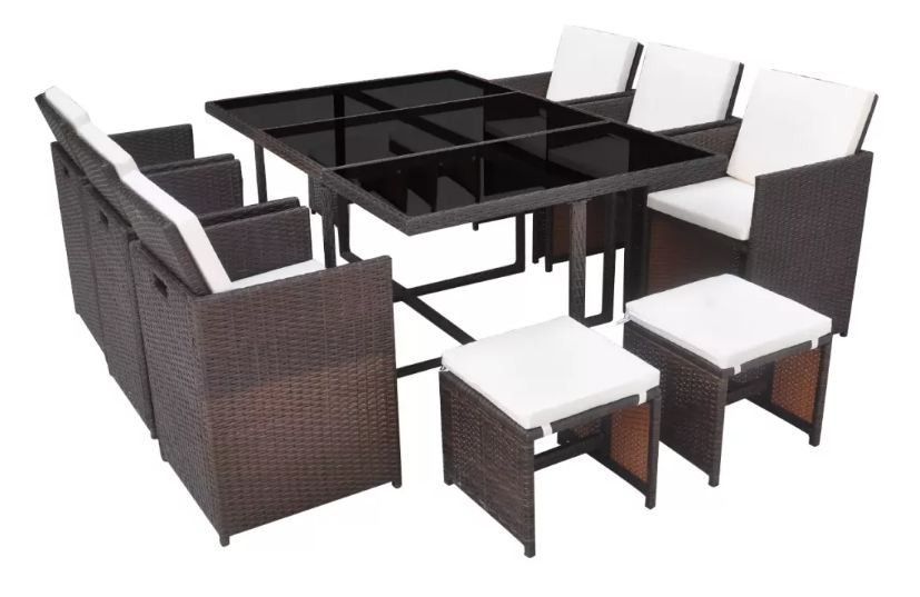 Table rectangulaire et 6 chaises de jardin résine tressée marron Iris - Photo n°1