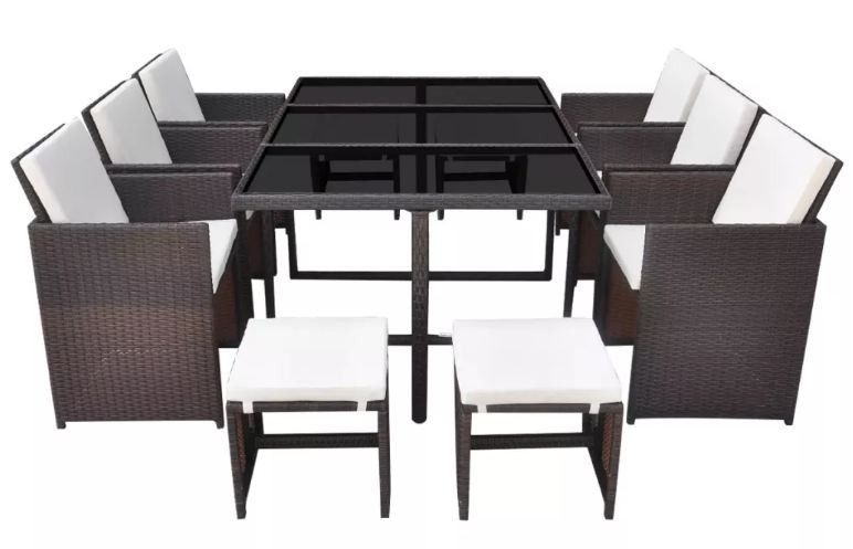 Table rectangulaire et 6 chaises de jardin résine tressée marron Iris - Photo n°3