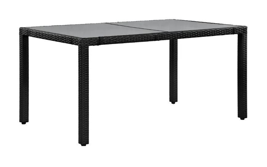 Table rectangulaire et 6 chaises de jardin résine tressée noir coussins gris Kaila - Photo n°2