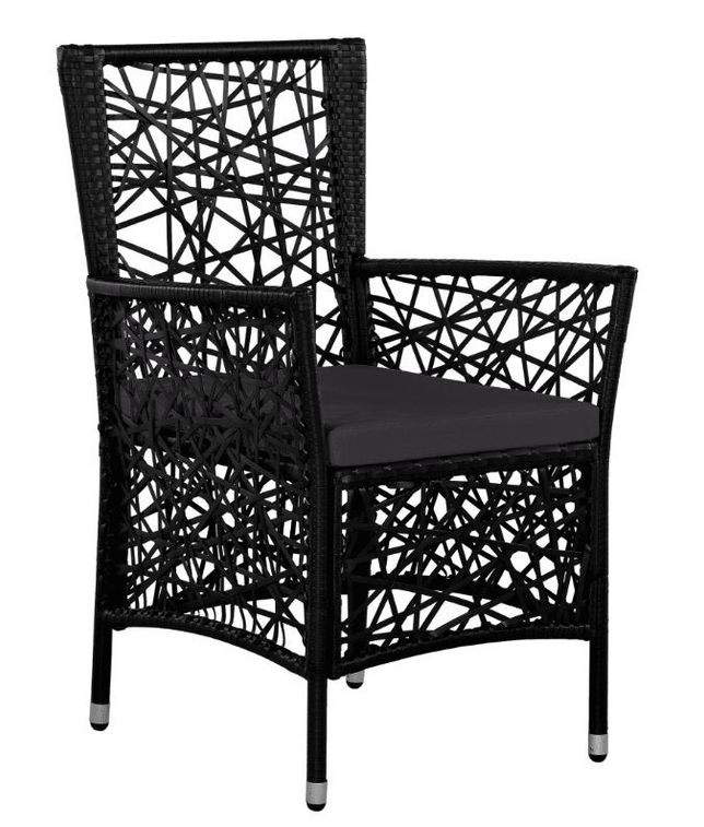 Table rectangulaire et 6 chaises de jardin résine tressée noir coussins gris Kaila - Photo n°4