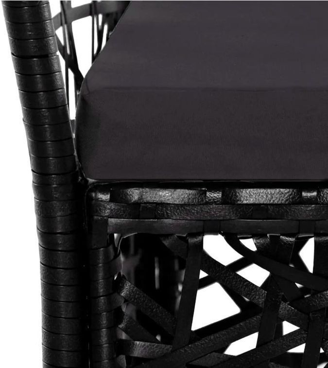 Table rectangulaire et 6 chaises de jardin résine tressée noir coussins gris Kaila - Photo n°6