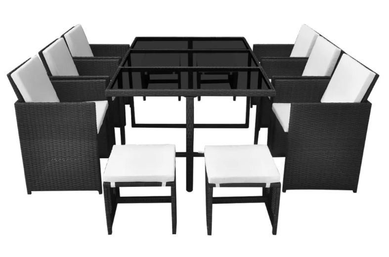 Table rectangulaire et 6 chaises de jardin résine tressée noir Iris - Photo n°3