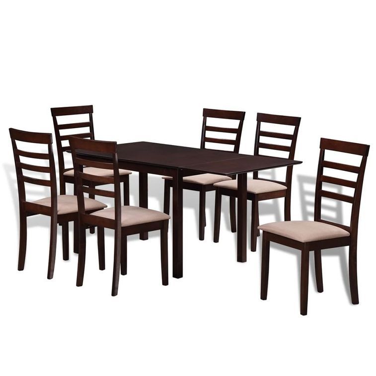 Table rectangulaire et 6 chaises marron et crème Robusta - Photo n°1